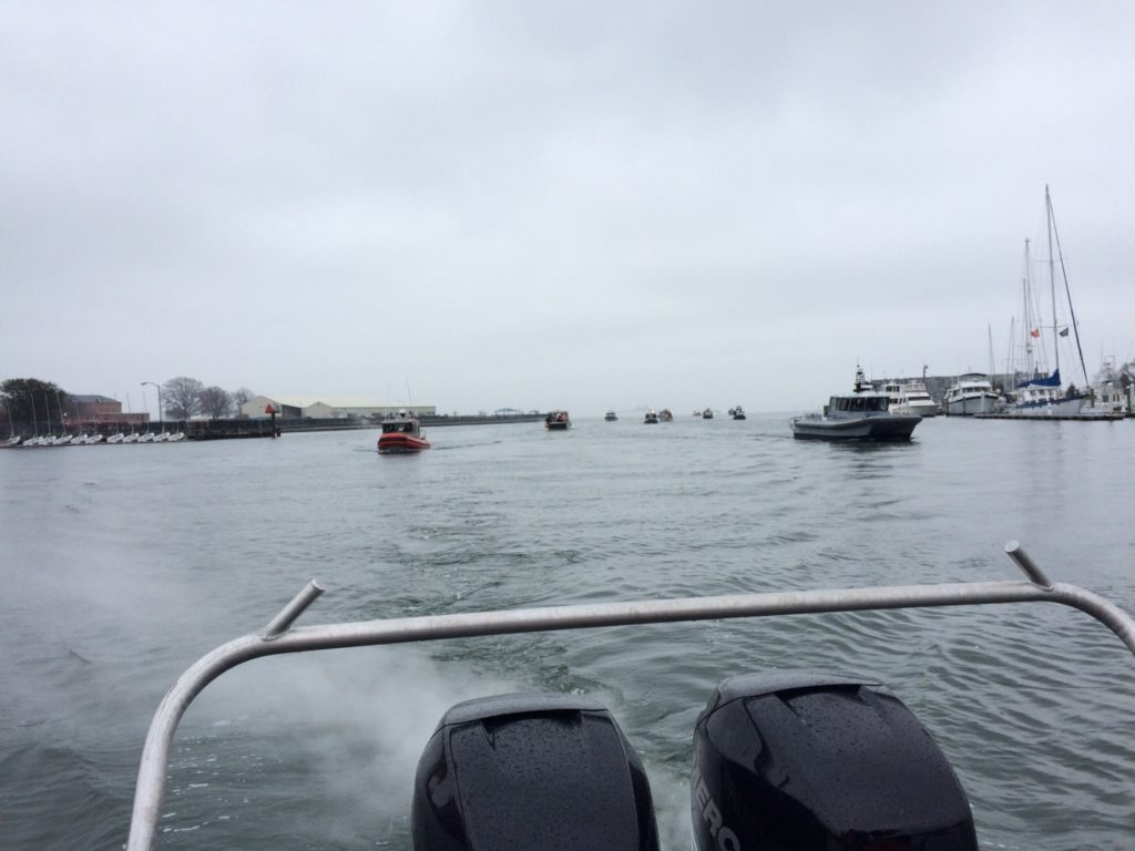 An image taken from the boat of the officers returning to the bas