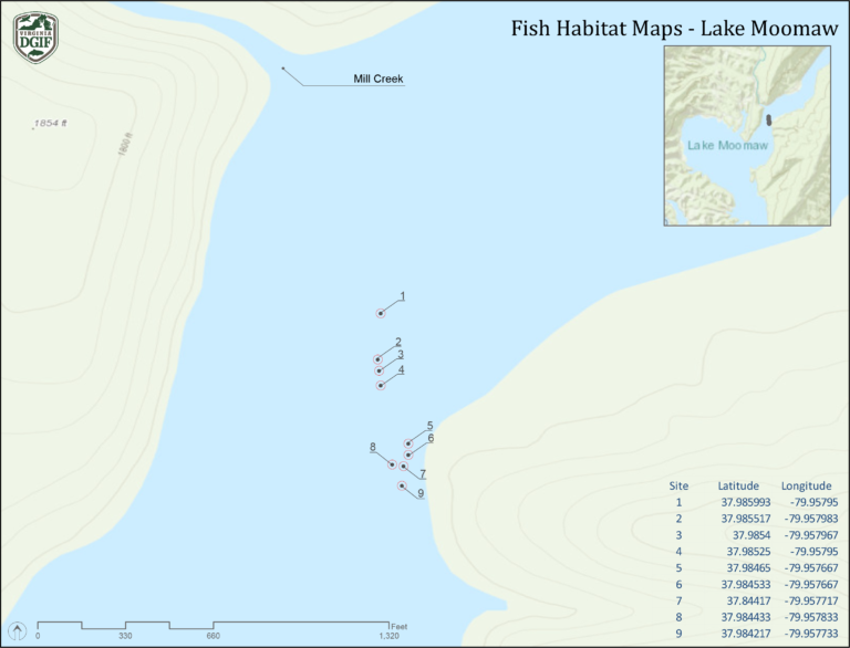 Lake Moomaw Fish Habitat Map