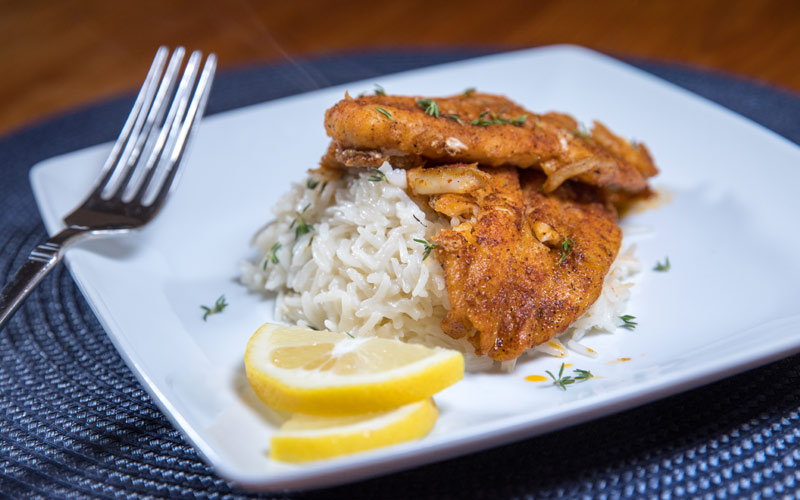 Click to open blackened trout with herbed coconut milk rice recipe in new tab