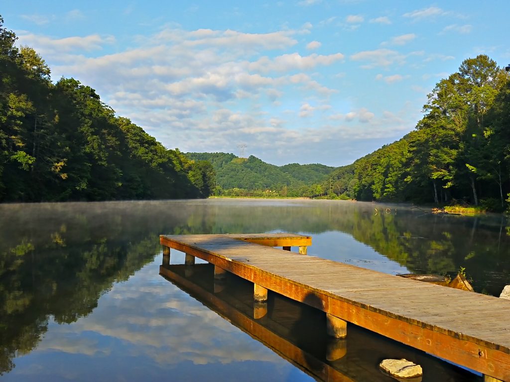 An image of a pond and a wooden dock at Hungry mother state park