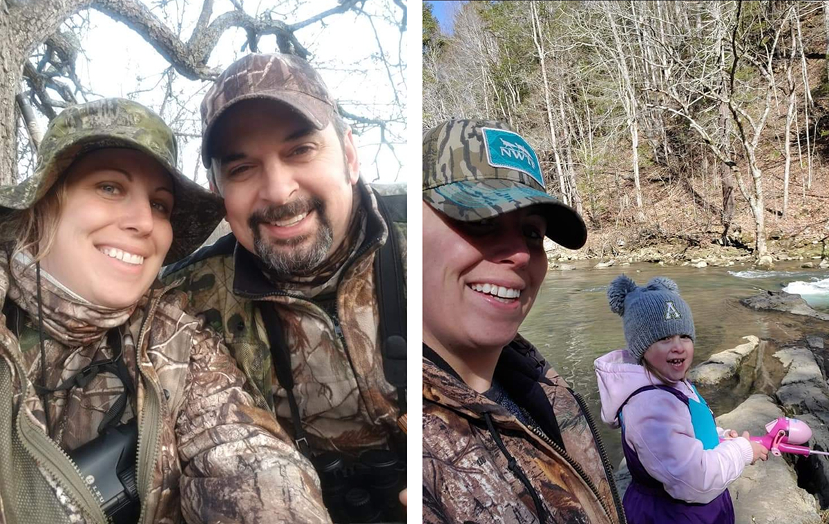 Senior CPO Beth McGuire hunting with her husband (left) and fishing with her daughter.