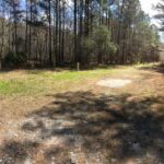 An open area of grass and gravel.