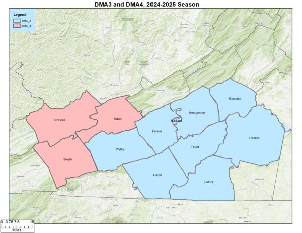 Map showing DMA4 counties: Tazewell, Bland, and Smyth