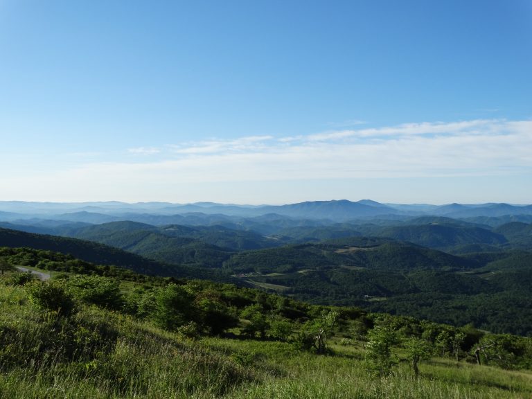 View of VA's high, green hills from Whitetop Mountain along the Appalachian Trail