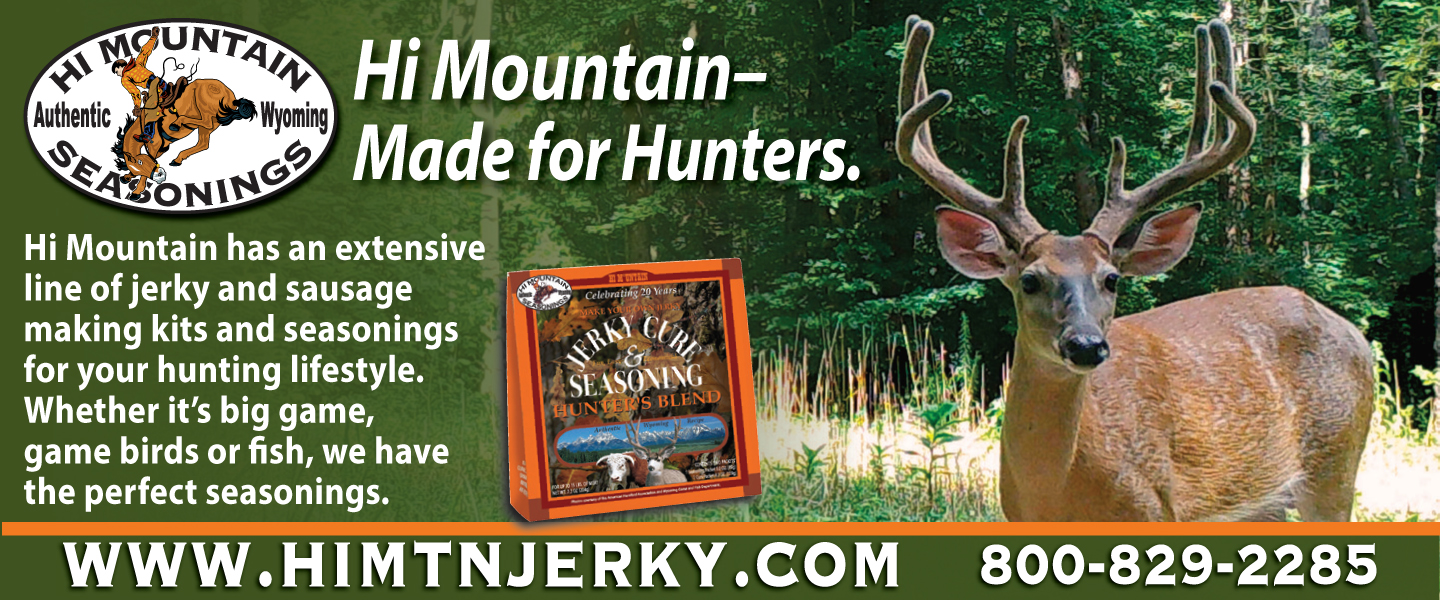 Click to open link to open a new tab for Hi Mountain seasonings; meat preparation made for hunters.