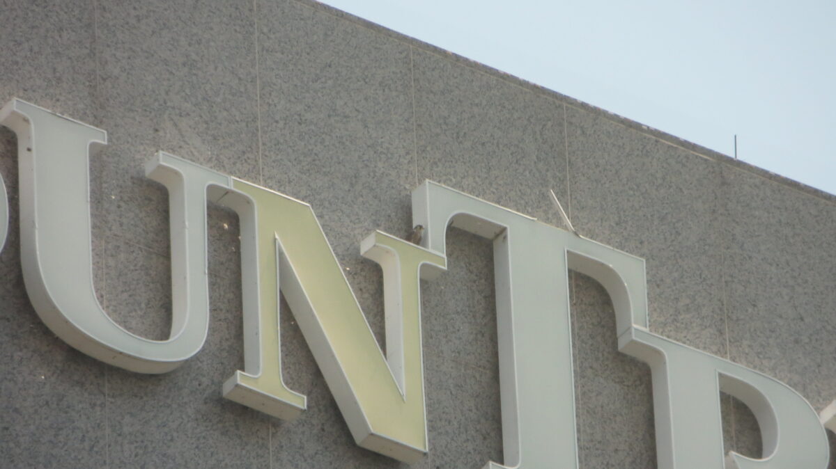 A young peregrine falcon on the "N" of the SunTrust sign