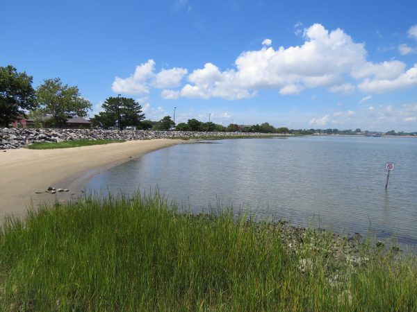 An image of a sandy beach that can be used as a kayak launch in the inlet of Mill Creek 