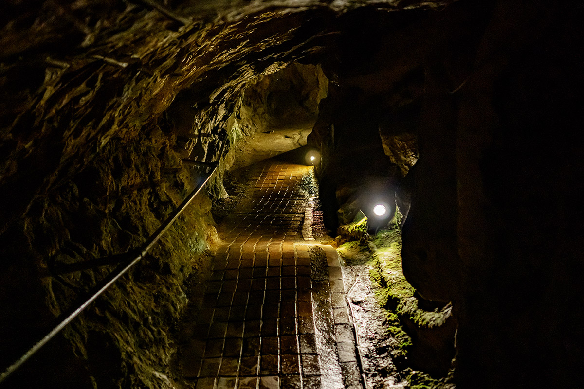An image of the illuminated and paved caverns