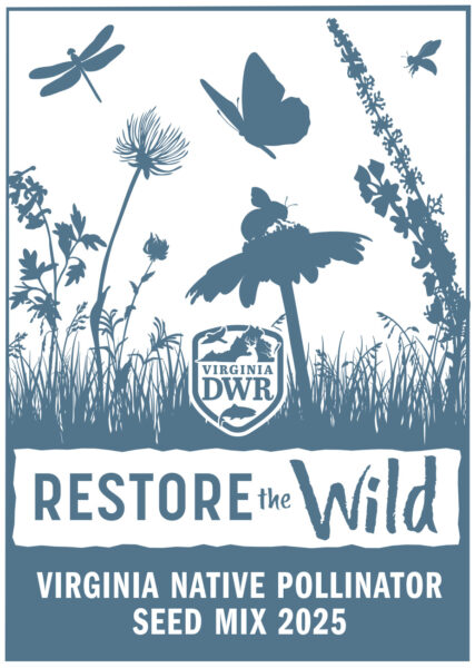 A packet of seeds, labeled Virginia Native Pollinator Seed Mix 2024