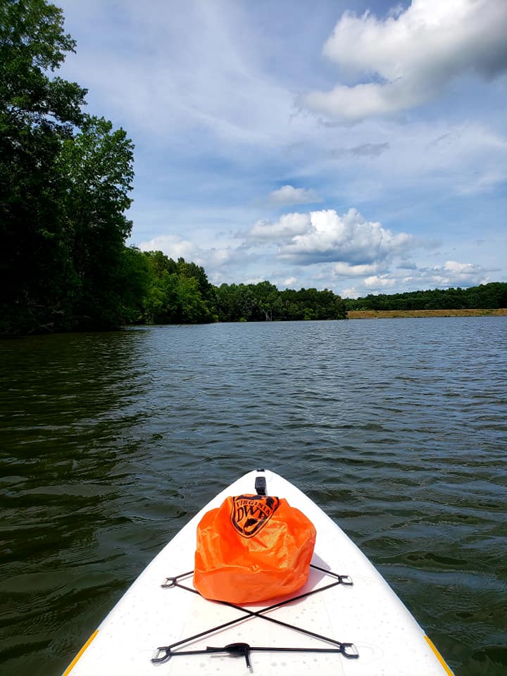 An image of the water taken from a kayak at Briery creek lake