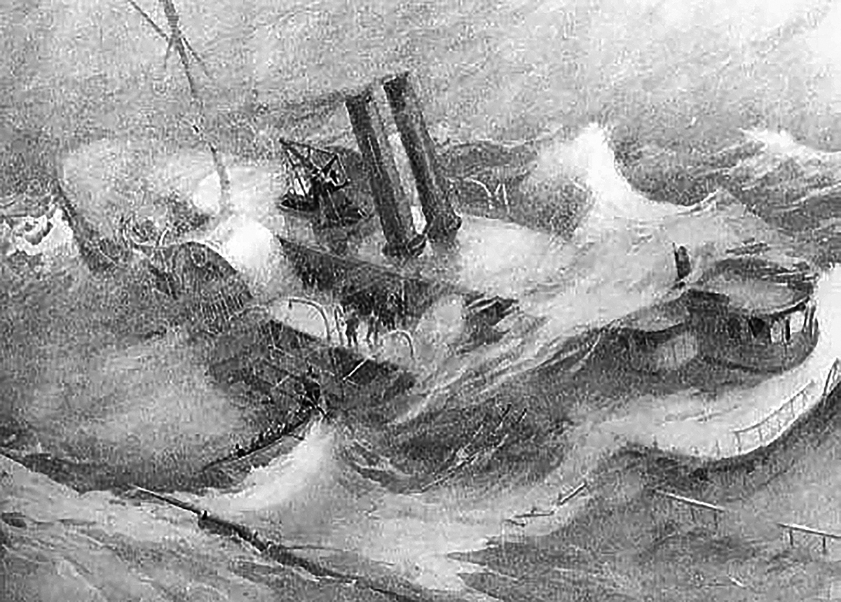 An artistic image of the SS Portland Sinking on 1898