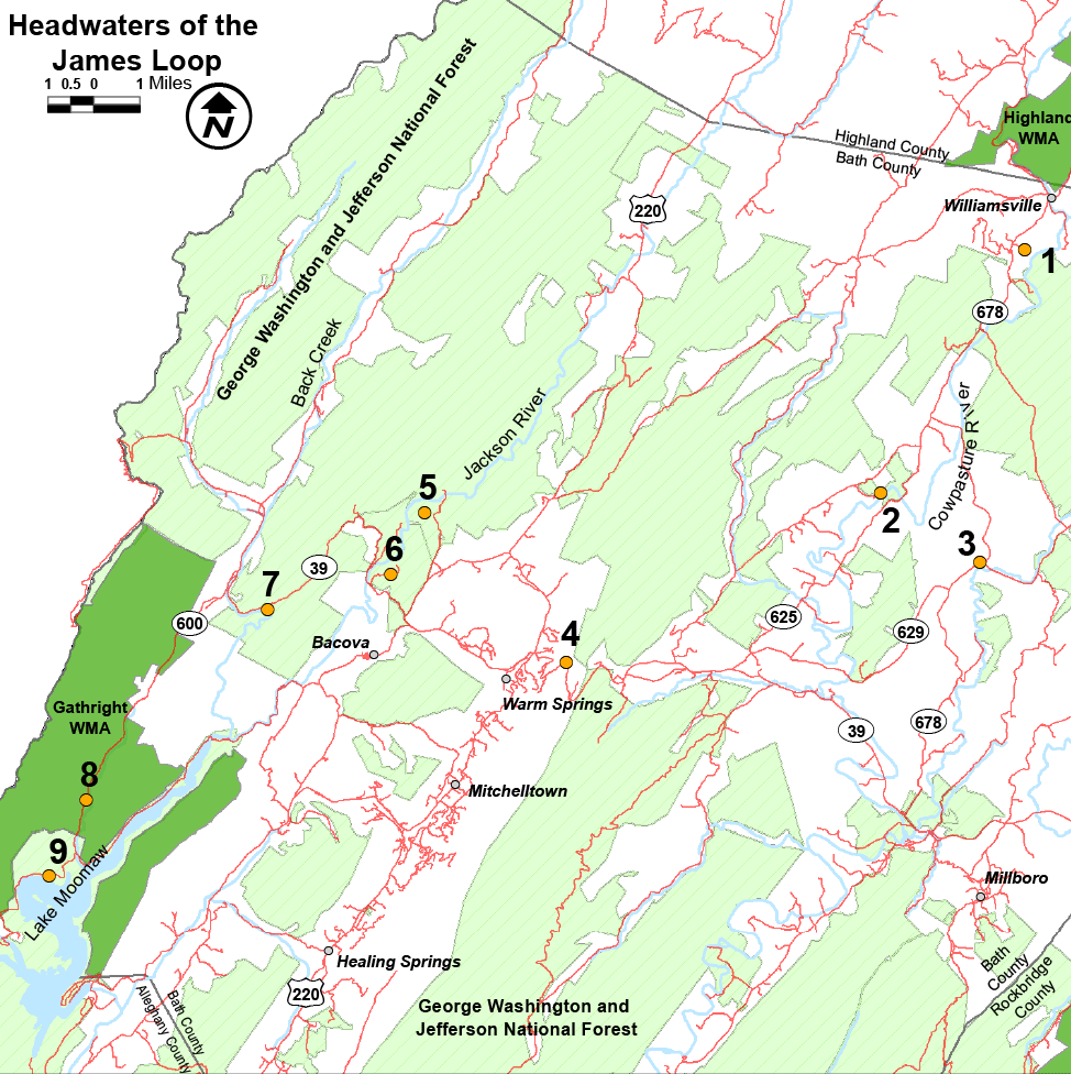 Click on image to open a PDF map of the headwaters of the James loop